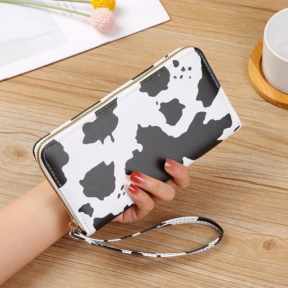 Durable PVC Cow Print Clutch - Lightweight Women's Wallet with Zipper Closure - Picture 2 of 6